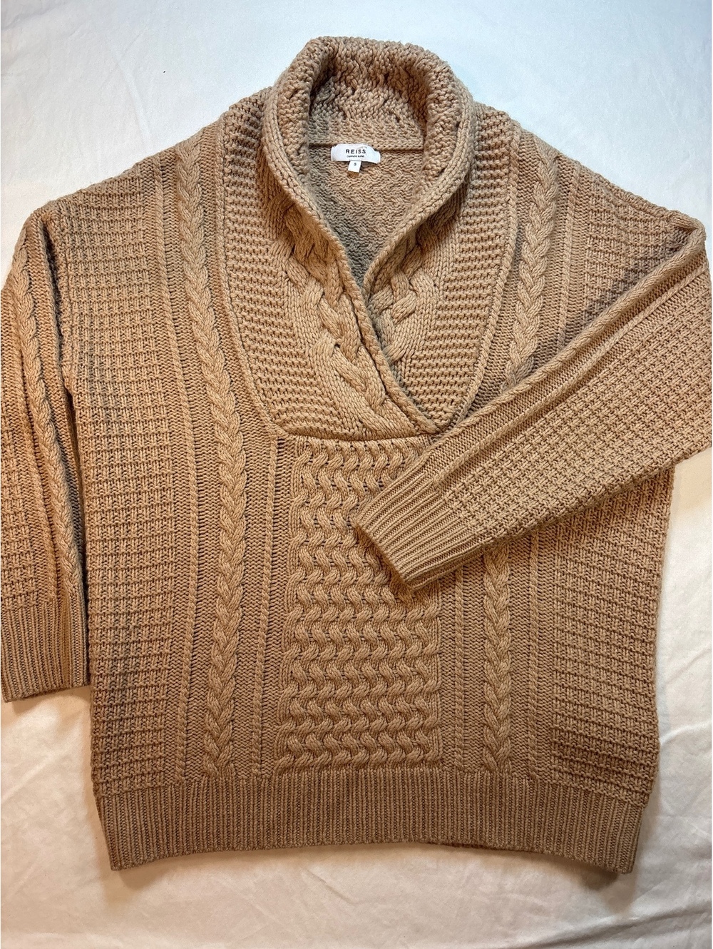 REISS Women Cashmere Blend Cable Knit Shawl Collar Sweater